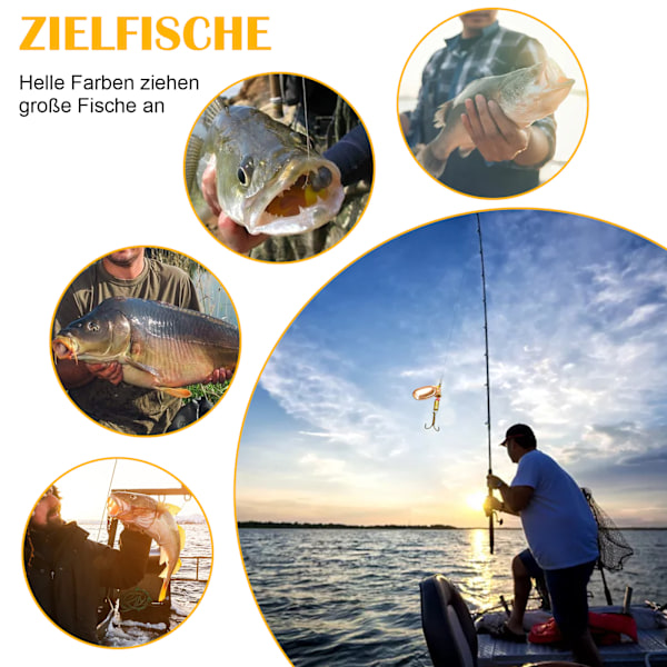 Fiskedrag, 10 stycken spinnerindikatorset, flerfärgad fiskespinnerdrag, skeddrag, med trekrokar, för öring, abborre, lax, gädda,