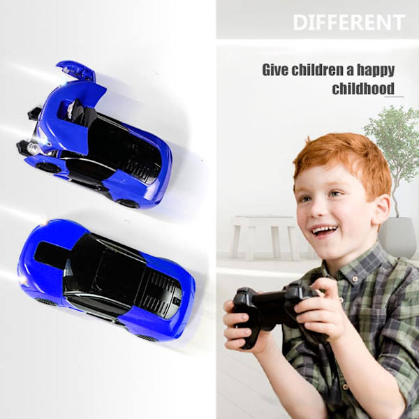 Kauko-ohjattava auto, kauko-ohjattava 360° seinäkiipeilyauto, muuntautuva robotti, kauko-ohjattava lasten auto LED-valoilla, sisä- ja ulkolahjat (sininen)
