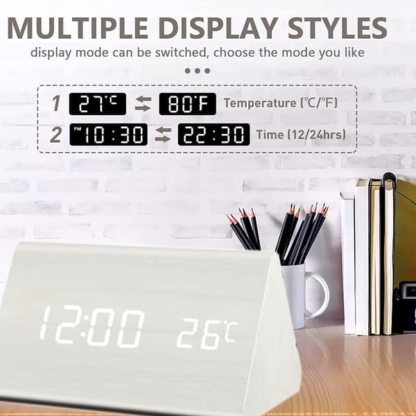 LED kreativ digital träklocka temperatur evighetskalender uppladdningsbar röstklocka