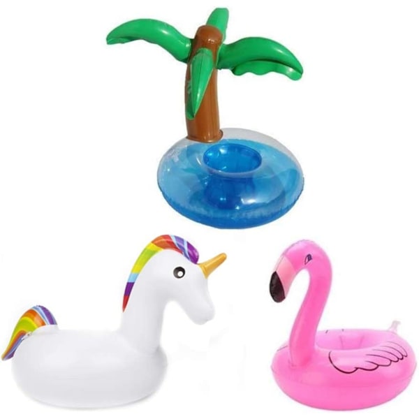 Uppblåsbara dryckeshållare, enhörning flamingo palmö frukt 3 stycken