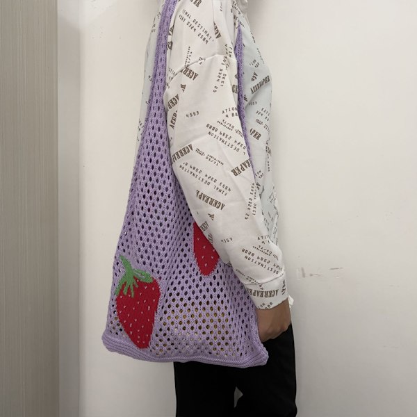 Strikket taske, mesh tote taske, hul taske, jordbær taske, uld taske, dametaske