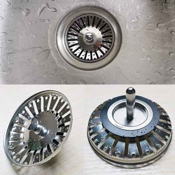 Køkkenvask Si, Rustfrit Stål Vask Si Prop, Dobbelt Funktion Kurv Si Afløb Propper Udskiftning (Diameter: 84mm)