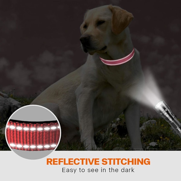 Hundehalsbånd, Klassisk Justerbart Reflekterende Nylonhalsbånd med Blød Åndbar Mesh-polstring til Store Hunde, L, Pink
