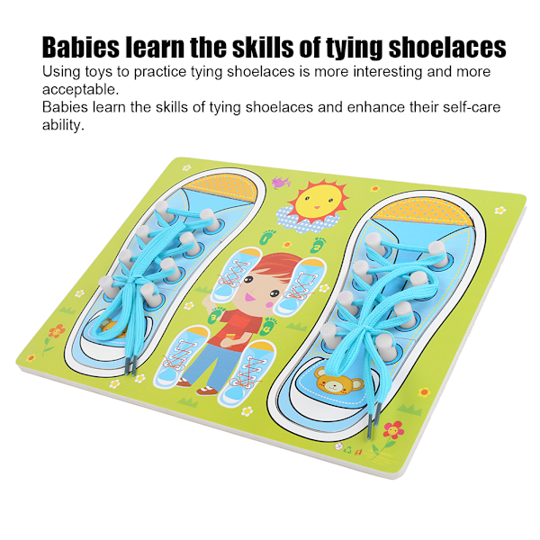 Lär dig knyta skosnören leksak i trä klädsel lärande baby pedagogisk leksak spädbarn presentBlå Grön