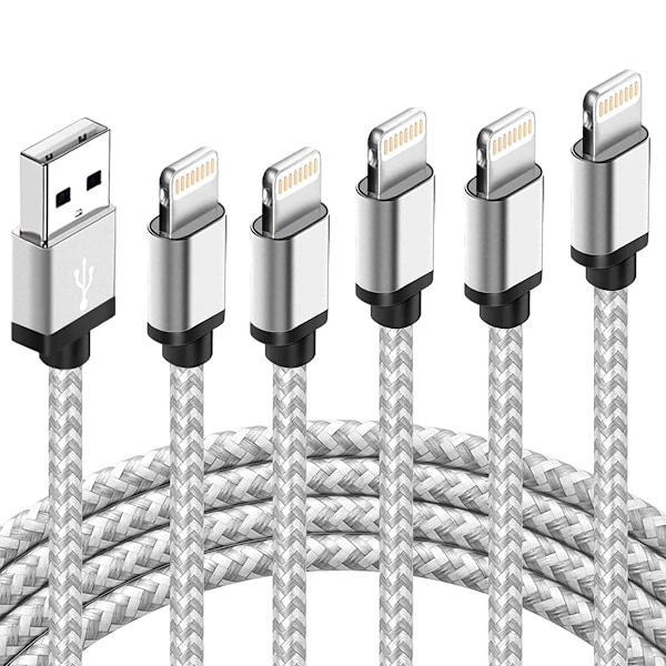 iPhone Hurtigoplader 5-pak Lightning Kabel Lang 3/3/6/6/10FT Nylon Flettet USB Højhastigheds Data Synkroniseringskabel til iPhone 14 Plus/14/13/12/11 Pro Max/XS