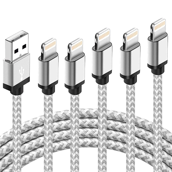 iPhone snabbladdare 5-pack Lightning-kabel lång 3/3/6/6/10FT nylonflätad USB höghastighetsdatasynkroniseringskabel för iPhone 14 Plus/14/13/12/11 Pro Max/XS