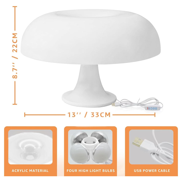 AGILITY svampebordlampe Polycarbonat bordlampe Hvid, 4 gratis LED-lyskilder