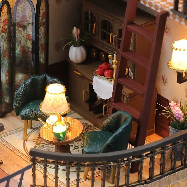 Dockhus Miniatyr med Möbler, Idé DIY Trädockhus Kit LED
