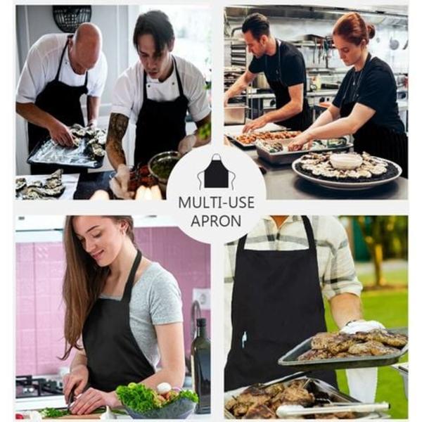 Svart Pro Vattentät Justerbar Extra lång Haklappsförkläde 2 Fickor Hem Kök Trädgård Restaurang Café Bar Bageri Matlagning Kock Bagare Servitör Hantverk Unisex
