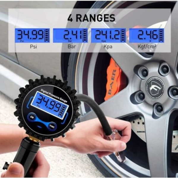 Digital däcktrycksmätare 250 Psi, hög precision däcktrycksmätare med pump för bil motorcykel cyklar, LCD-skärm