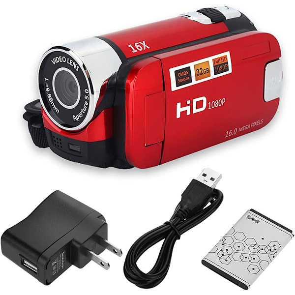 Videokamera, Full HD High Definition Digitalt Videokamera, 16x Zoom, COMS Sensor, 270° Rotasjon, 2.4\" Fargeskjerm, Videoopptak