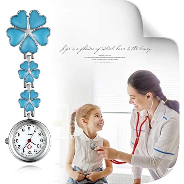 Klipp på fob-klocka för kvinnor, kvartsklocka i zinklegering för sjuksköterskor, blommaformad slagklocka, hängande fickklocka, med fem hjärtformade