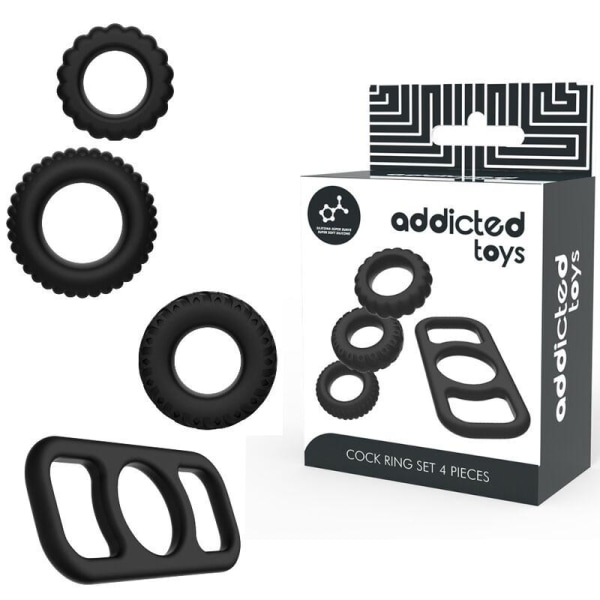 Addicted Toys Penisringar 4-pack - Svart 4 Delar Svart