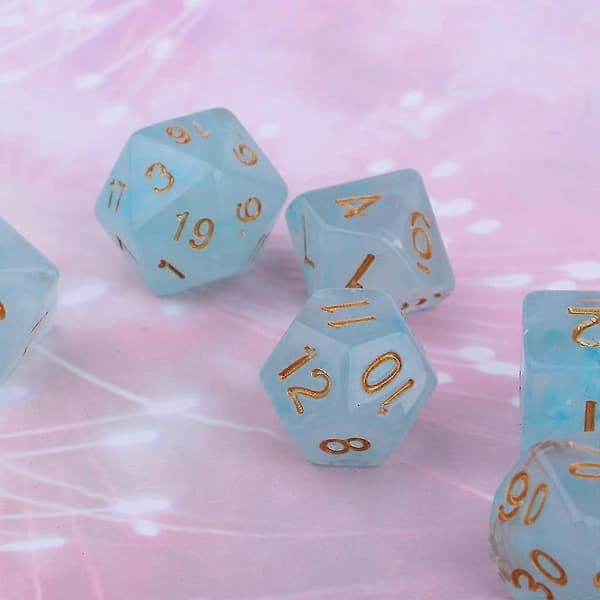 3x uppsättning med 7 akryltärningar polyhedral för D&D brädspel fest ljusblå