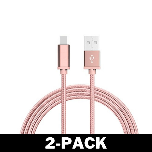 1M USB - USB-C -kaapeli Nylon Quick Charge Ruusukulta 32 2-Pack