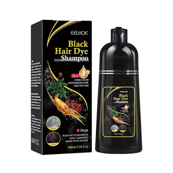 Sort hårshampoo, 100 ml sort hårshampoo hårfarveshampoo til mænd og kvinder