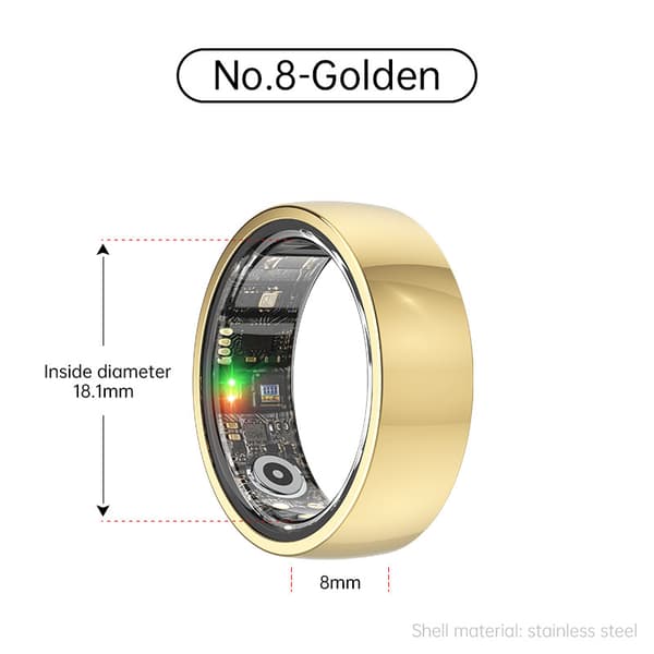 Smart Ring R1000 – Søvnmonitor, Bluetooth 5.0, Blodoksygenmåler Gull Gold 8