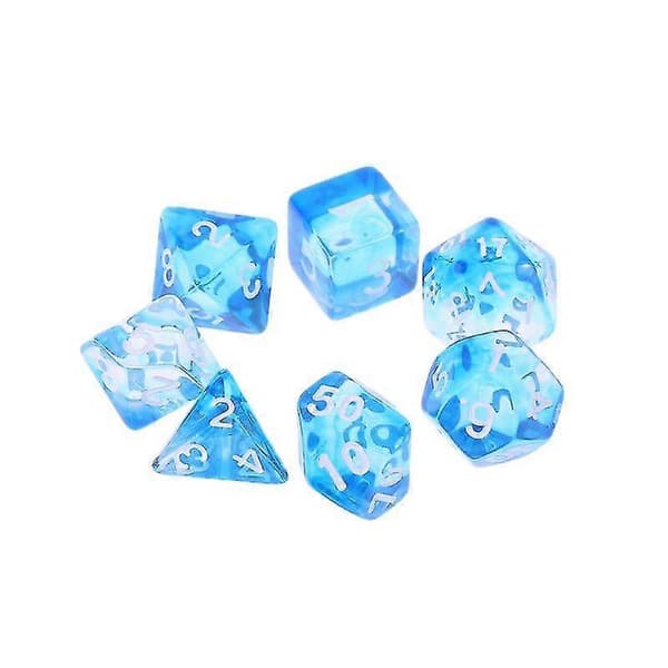 7kpl läpinäkyviä noppia D4 D6 D8 D10 D12 D20 Dungeons & Dragon D&d Rpg Poly Blue