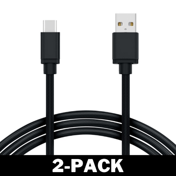 2M USB til USB-C Kabel Nylon Quick Charge Sort 48 2-Pack