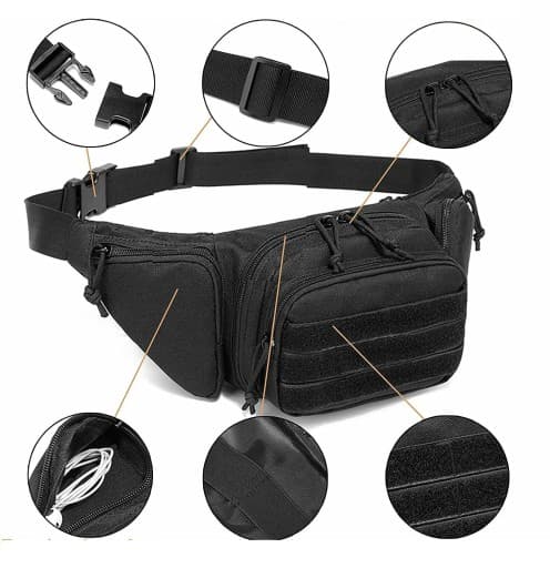 Udendørs taljetaske 800D Oxford-Nylon Sort