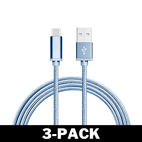 3M USB til USB-C Kabel Nylon Quick Charge Blå 48 1-Pack