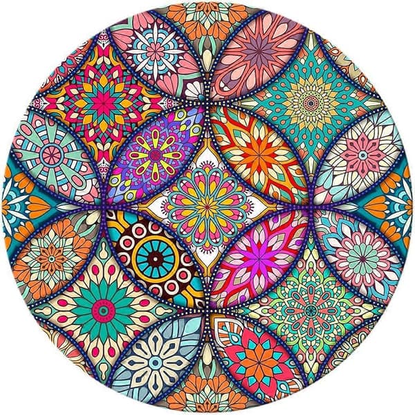 Musemåtte, Rund Mandala Musemåtte, Sød Musemåtte med Design, Skridsikker Gummibase Musemåtte med Syet Kant, Lille