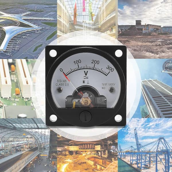 AC 0-300V Rund Analog Skive Panel Meter Voltmeter Måler Sort