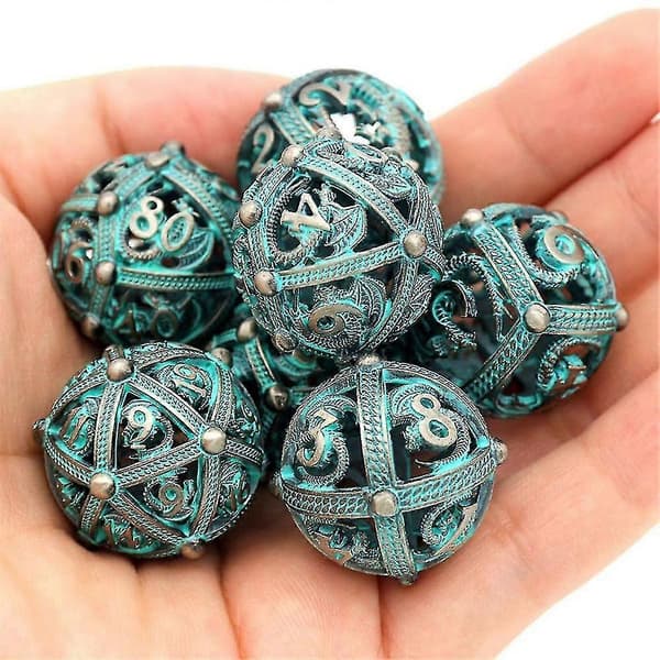Metallterninger, 7 stk. Tungt Solid Metallisk Drage Terning Sett for Dungeons and Dragon Bordspill B