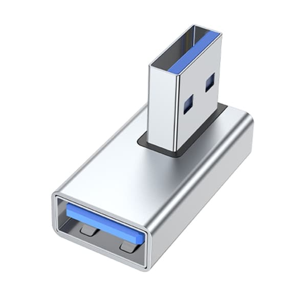 USB 3.0 Han til Hun 90 Graders Retvinklet Forlængeradapter USB Opadgående Stik Data Synkronisering til Bærbar USB Ventilator Sølv Silver To the right