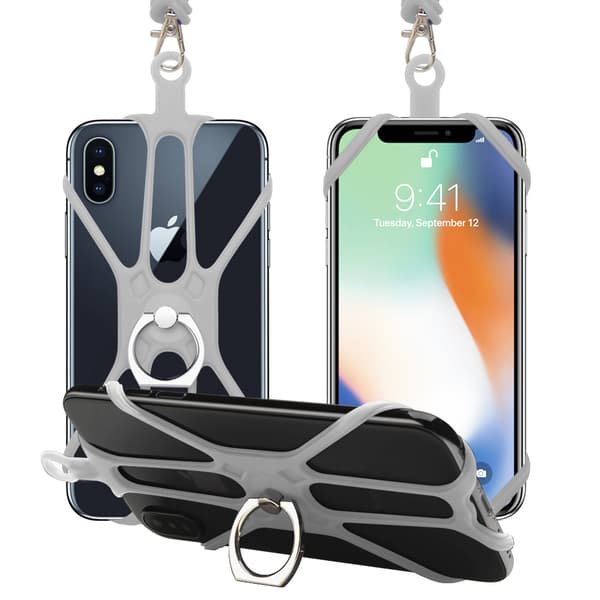 Avtagbart telefonfodral med ringgrepp och rem Grey
