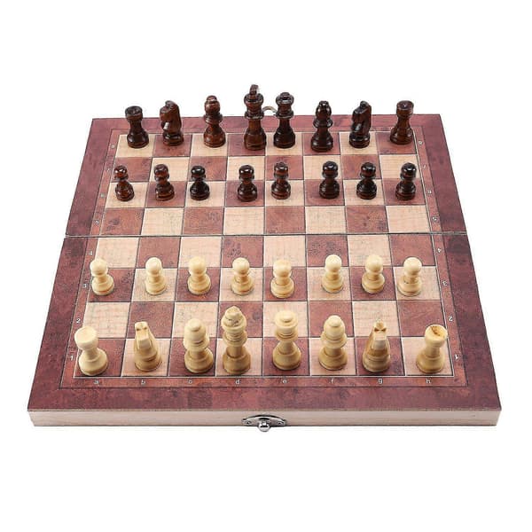 3-i-1 internationellt schackset i trä, brädspel, resespel, schack, backgammon, dam, underhållning