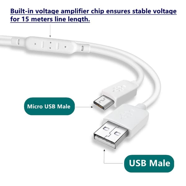 Superlangt USB til Micro USB Opladerkabel til Termometer/Kamera Langt Holdbart Opladerkabel 393.7in/590.55in 0.32 15m