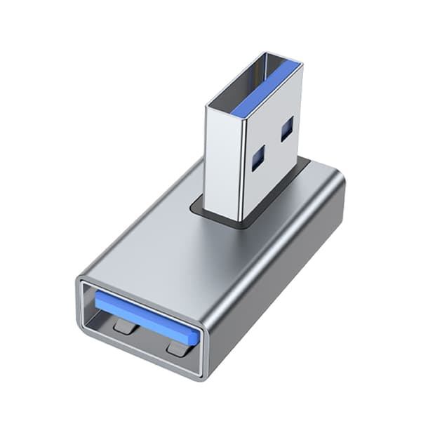 USB 3.0 Han til Hun 90 Graders Retvinklet Forlængeradapter USB Opadgående Stik Data Synkronisering til Bærbar USB Ventilator Sølv Silver To the right