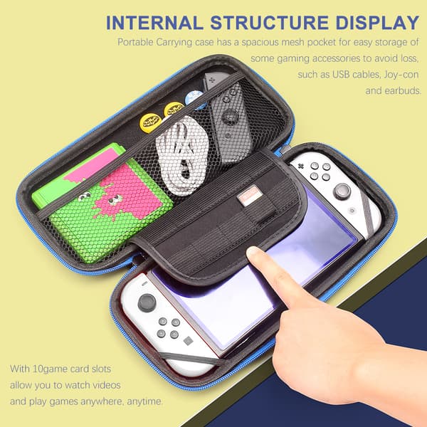 Nintendo Switch OLED -yhteensopiva kotelo ja 9 osan lisävarustesarja Black