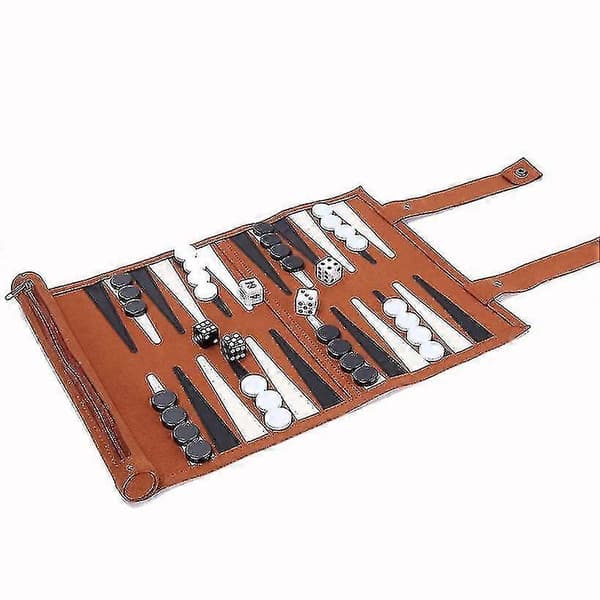 Roll Up Backgammon Brädspel Bärbart Mikrofiber Schackset (brun)