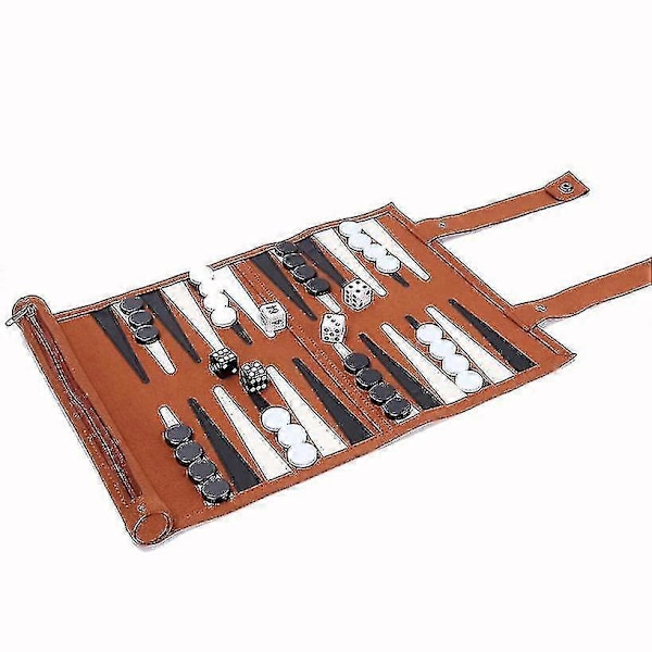 Roll Up Backgammon Brætspil Bærbart Mikrofiber Skaksæt (brun)