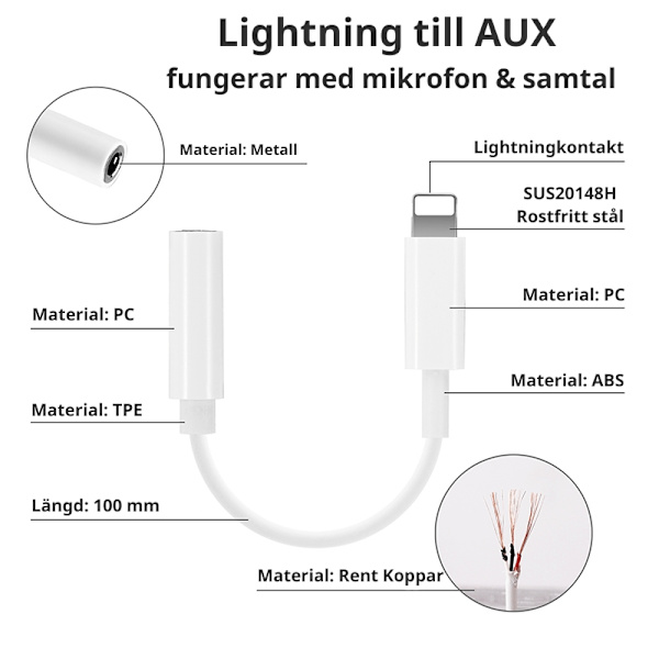 Lightning / USB-C til AUX Adapter 3,5 mm Pakke 11 LightningAUX