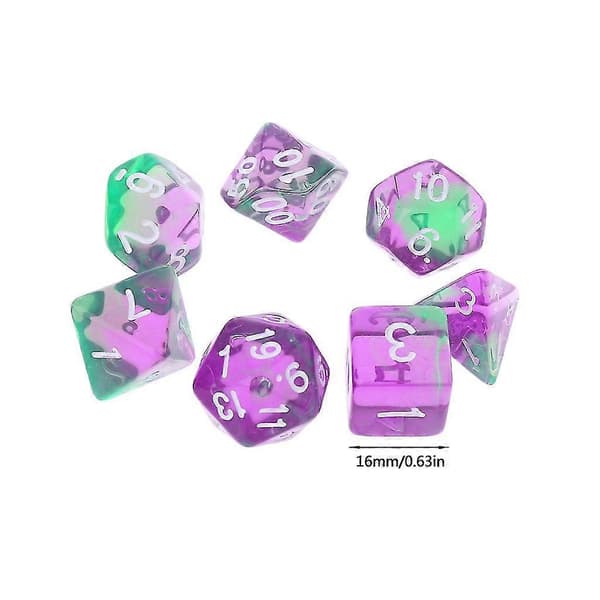 7kpl läpinäkyviä noppia D4 D6 D8 D10 D12 D20 Dungeons & Dragon D&d Rpg Poly Blue