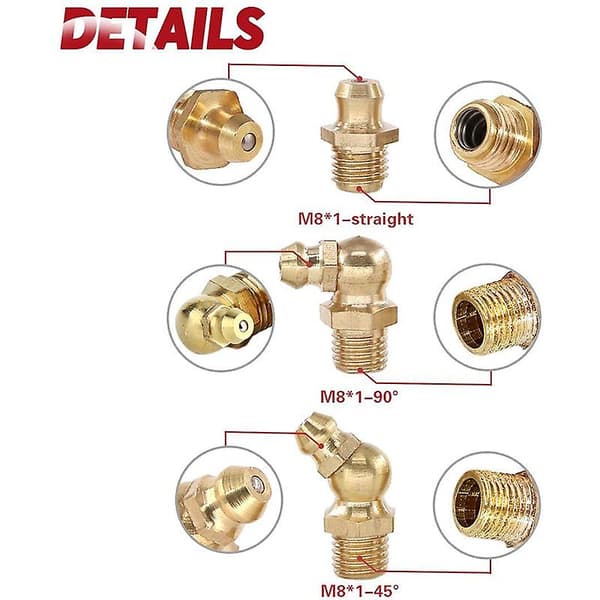 145-delt hydraulisk smørenippel i messing, metrisk standard - rett, 90 grader, 45 grader (DPD) yellow