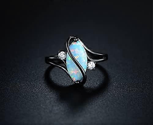 7Rosegull & Hvitgullbelagt Skapt Rubin, Hvit Eldopal & Cubic Zirconia Accenter Ring5
