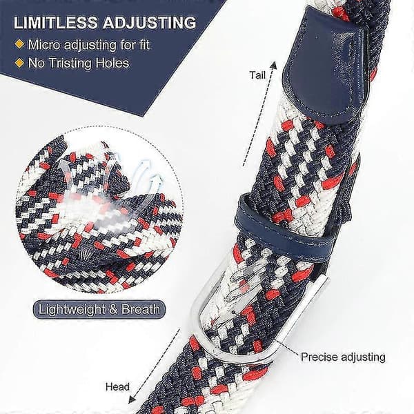 Flätat Canvas Stretchbälte Elastiskt Casualbälte För Män Kvinnor B-Blue 110cm(43.3Inch)