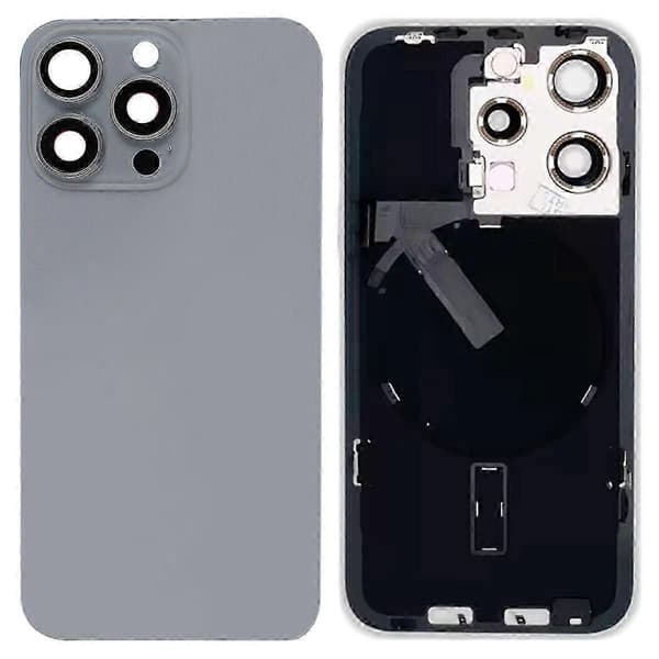 Glasbatteribagcover til iPhone 15 Pro Titanium gray
