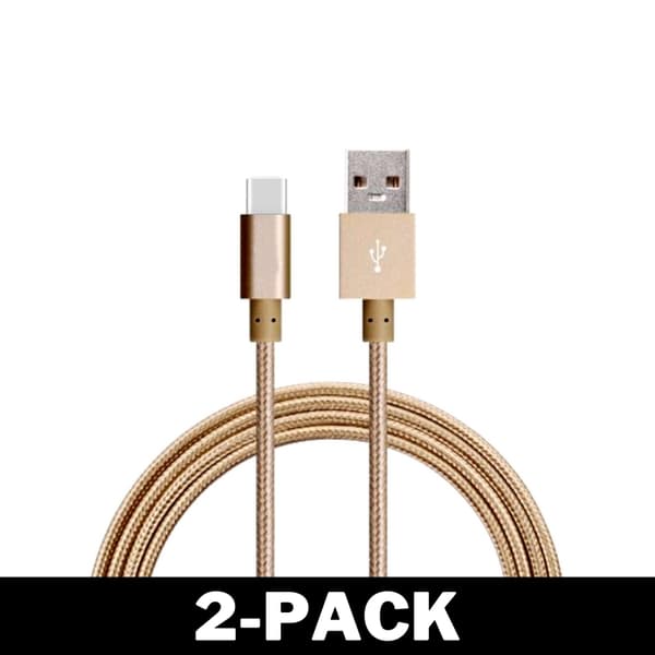 2M USB til USB-C Kabel Nylon Hurtiglading Gull 72 3-Pack