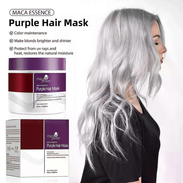 Maca lilla hårmaske, nærende dypbalsam for blondt, sølvgrått, stripet hår 100 ml