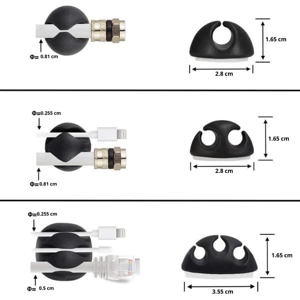 Itseliimautuvat silikoniset kaapelinpidikkeet, 16 kpl, musta 240 2-Pack