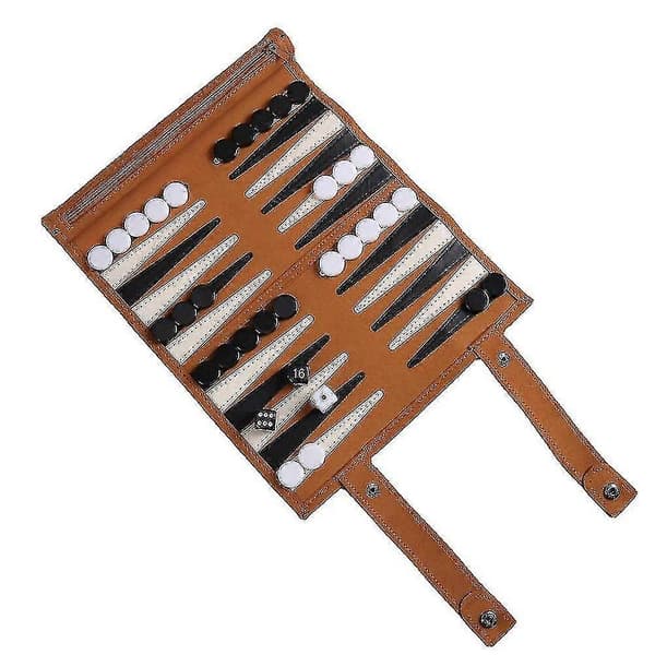 Roll Up Backgammon Brettspill Bærbart Mikrofiber Sjakksett (brun)