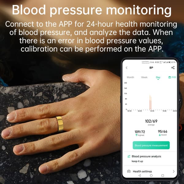 Smart Ring R1000 – Søvnmonitor, Bluetooth 5.0, Blodmåler Guld Gold 7