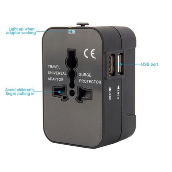 Universal rejseadapter med dobbelt USB 2.1A-stik og multifunktionsstikkonverter White