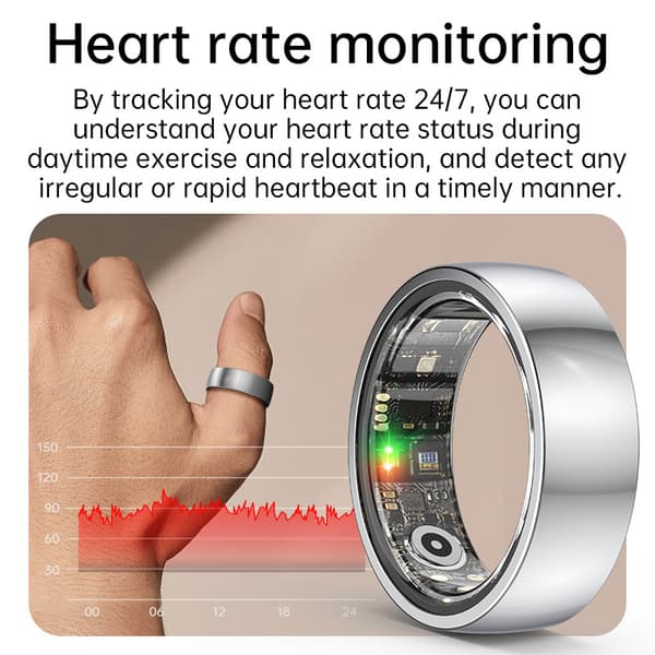 Smart Ring R1000 – Søvnmonitor, Bluetooth 5.0, Blodiltmåler Sølv Silver 11
