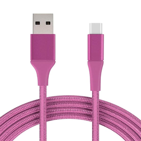Nailonpunottu USB-USB-C-kaapeli, pinkki, 3 m / Rosa 3M / Rosa